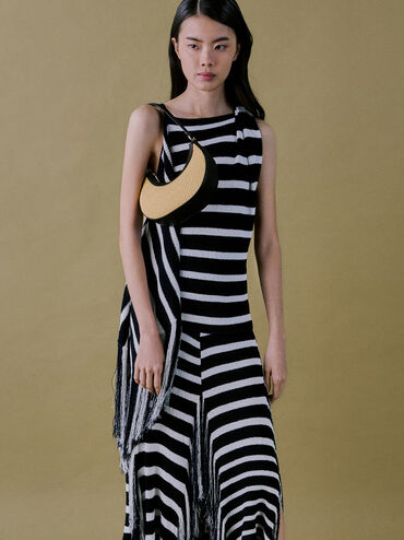 Leather & Raffia Crescent Hobo Bag, Neutral Raffia, hi-res