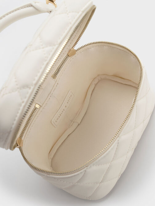 Quilted Two-Way Zip Mini Bag, White, hi-res