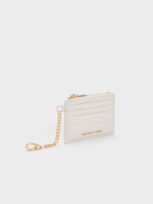 Aubrielle Stitch-Trim Zip Card Holder, White, hi-res
