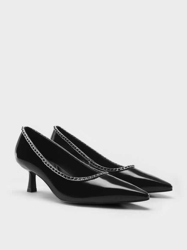 Braided-Chain Pointed-Toe Kitten Heels, Black Box, hi-res