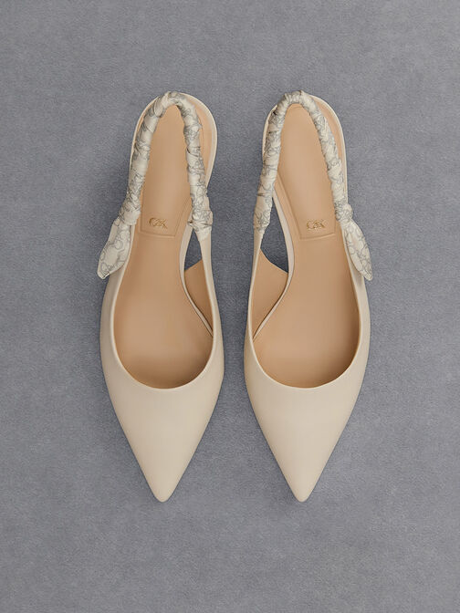 Leather Ruched-Strap Slingback Pumps, Chalk, hi-res