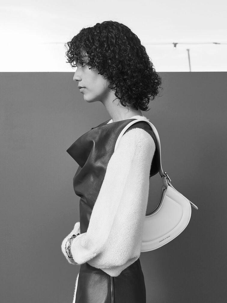 Petra Curved Shoulder Bag, White, hi-res