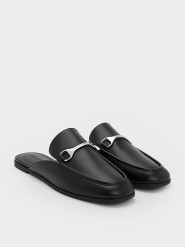 Leslie Metallic-Accent Mules, Black, hi-res