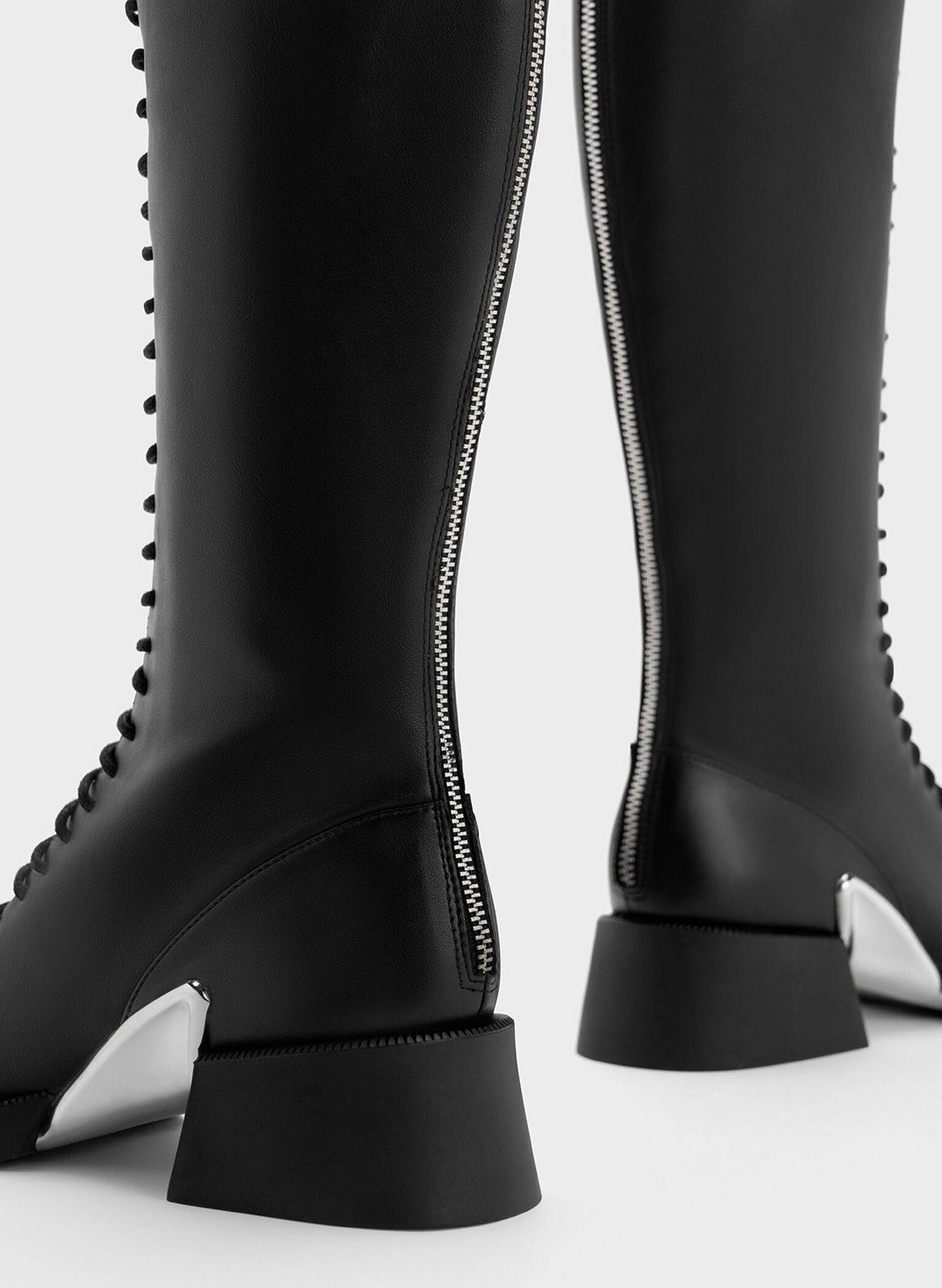 Devon Metallic-Accent Lace-Up Knee-High Boots, Black, hi-res