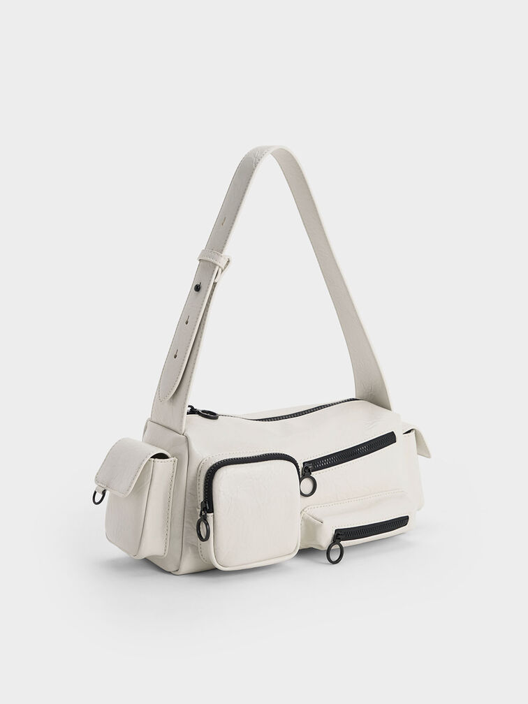 Mathilda Multi-Pocket Shoulder Bag, White, hi-res