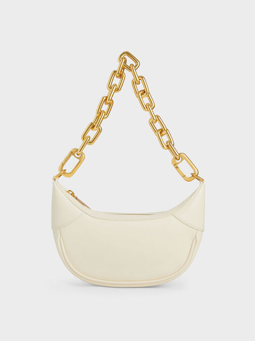 Shalia Chain-Handle Moon Bag, Cream, hi-res