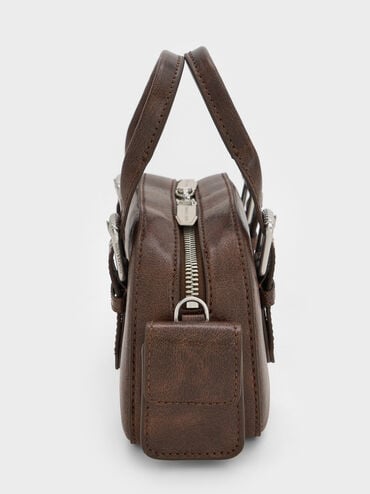 Blaise Buckle-Strap Side-Pocket Bowling Bag, Distressed Coffee, hi-res