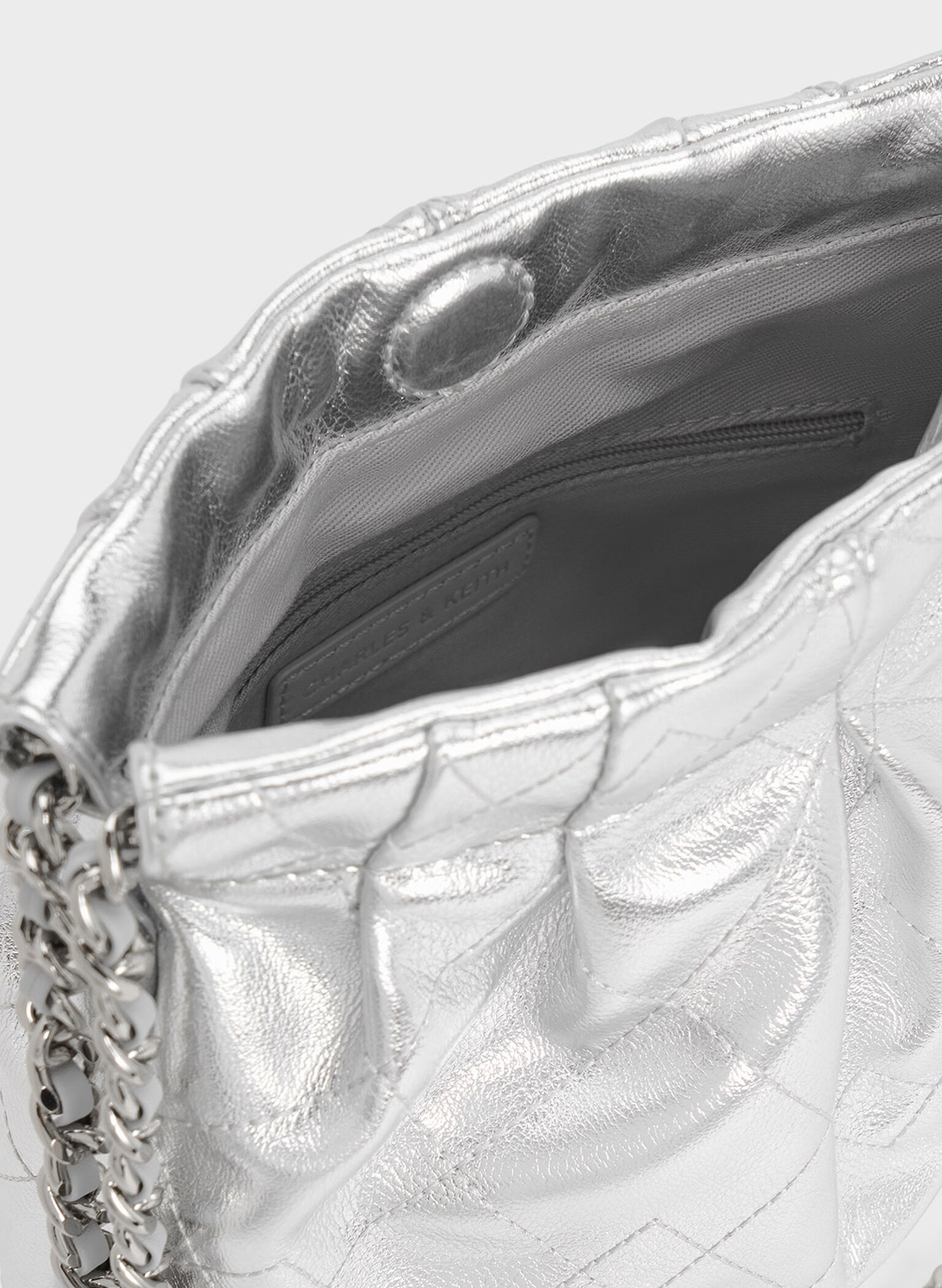 Duo Metallic Chain-Handle Two-Way Backpack, Silver, hi-res