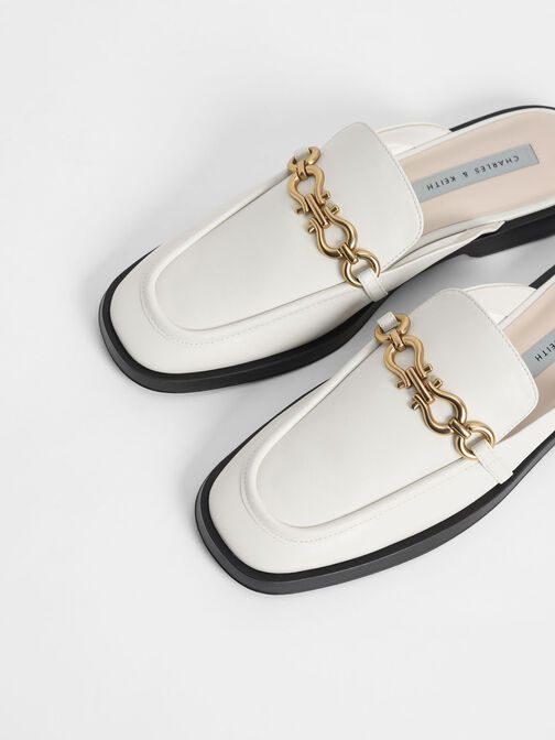 Chain-Embellished Loafer Mules, Chalk, hi-res