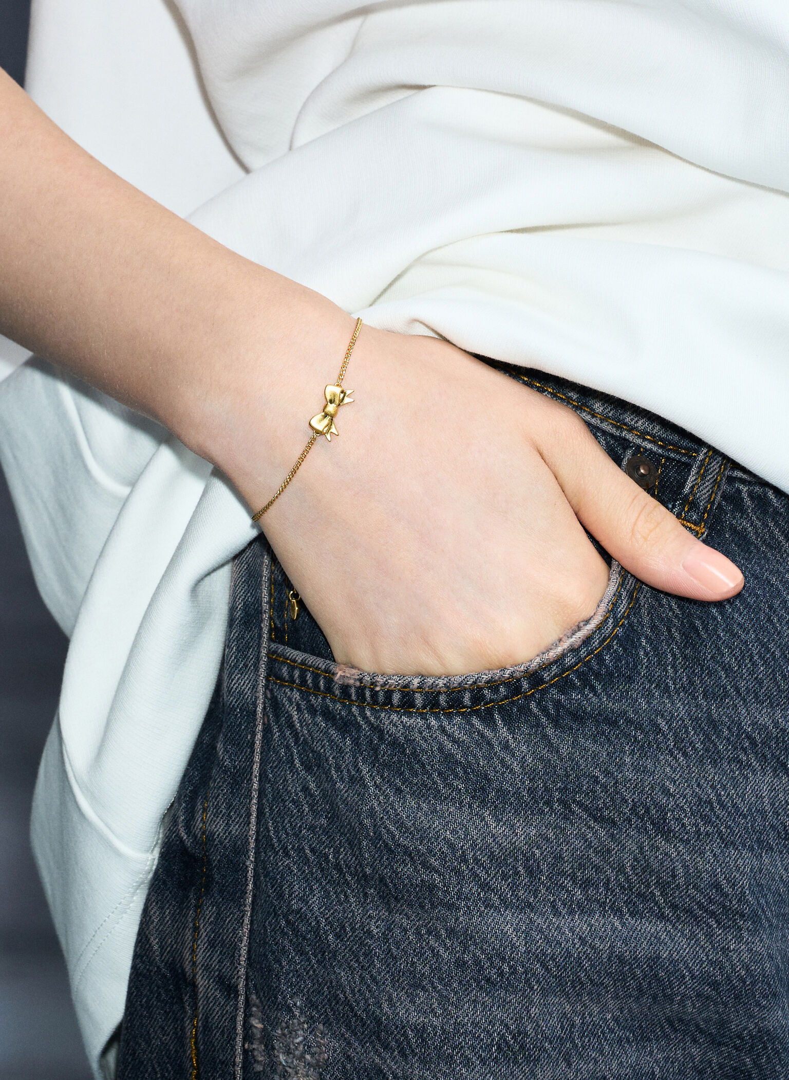 Paige Ribbon Bracelet, Brush Gold, hi-res