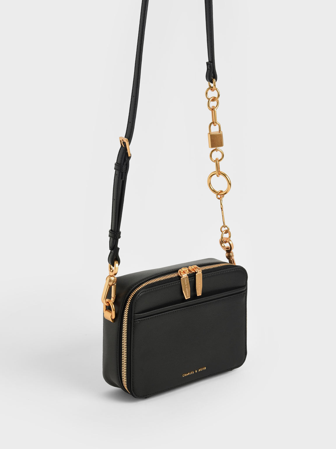 Lock & Key Chain Handle Bag - Black