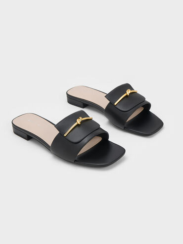 Knotted Accent Slide Sandals, Black, hi-res