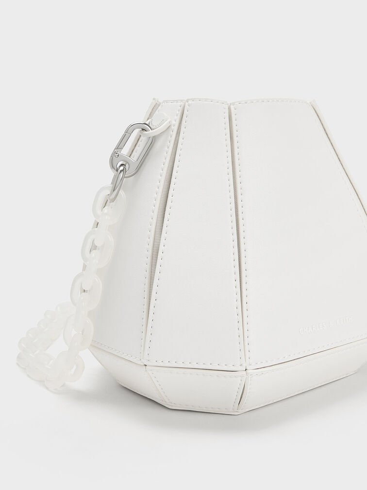 Geometric Structured Bucket Bag, White, hi-res