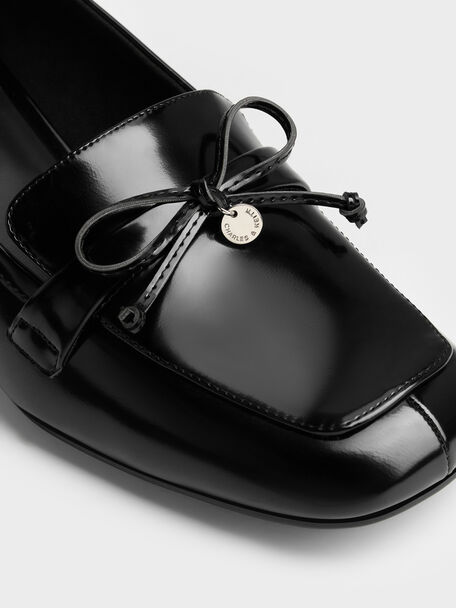 Circle-Charm Bow Loafer Pumps, Black Box, hi-res
