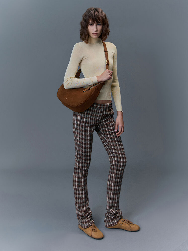 Large Vega Faux Suede Hobo Bag, Pecan Brown, hi-res