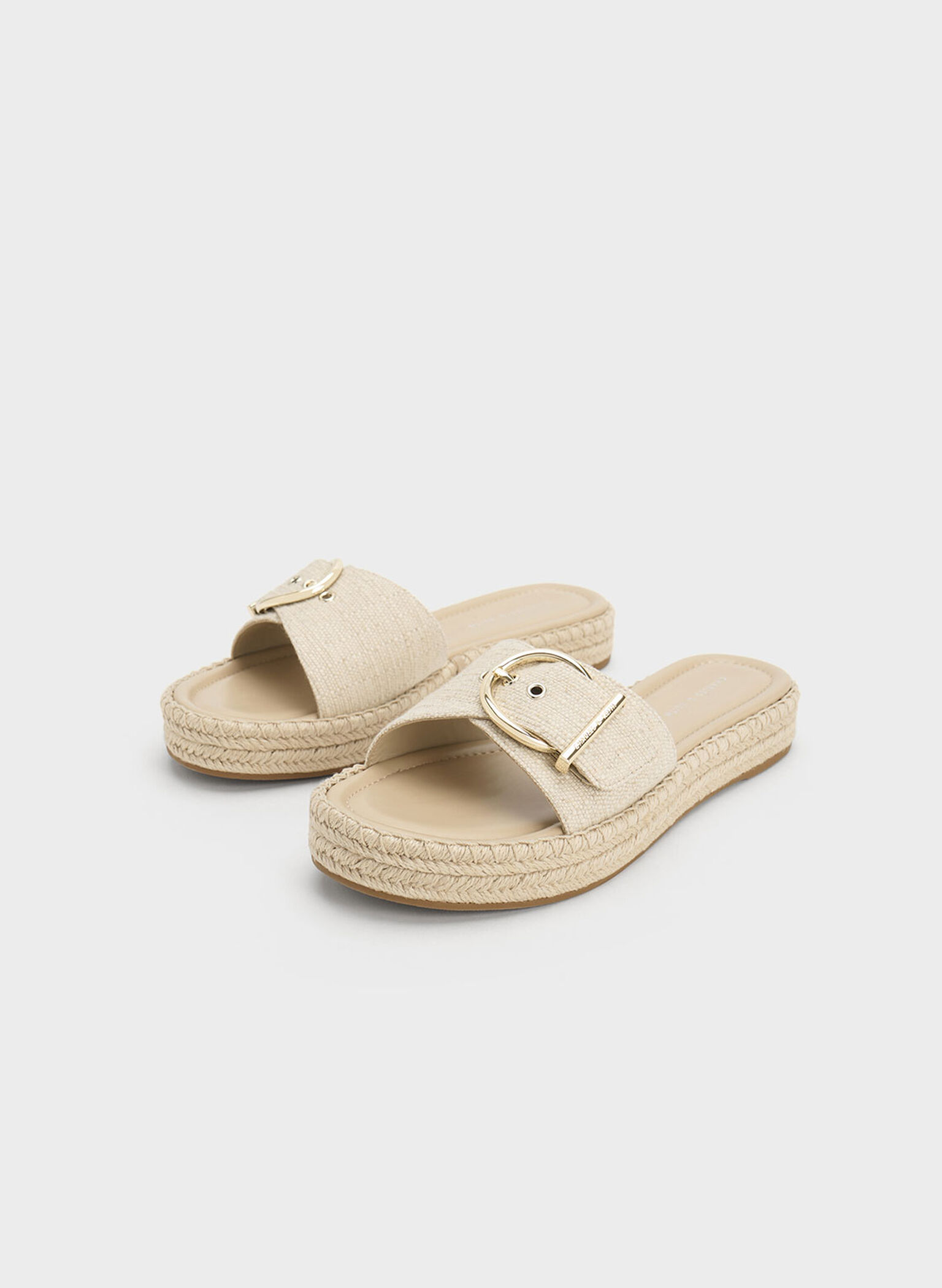 Beige Linen Buckled Espadrille Flat Sandals - CHARLES & KEITH US