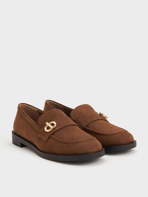 Metallic-Accent Loafers, Cognac, hi-res