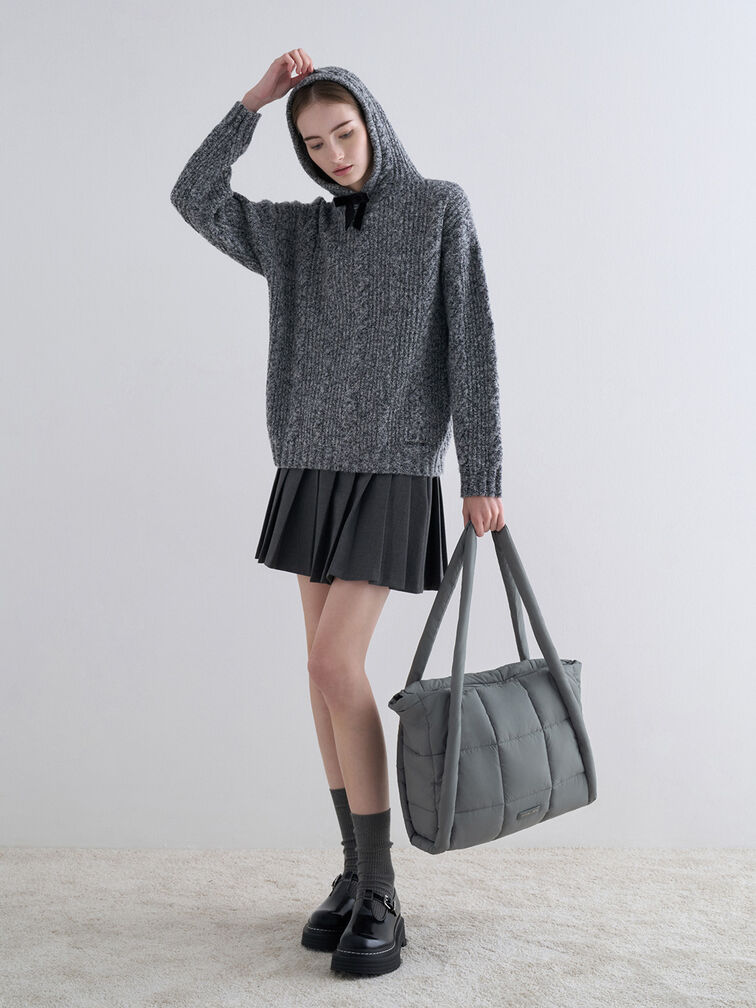 Errya Nylon Quilted Puffy Tote Bag, Grey, hi-res