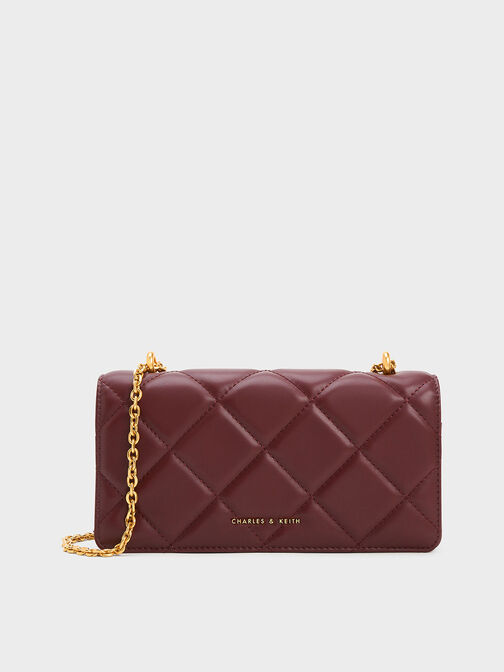 Paffuto Chain Handle Quilted Long Wallet, Burgundy, hi-res