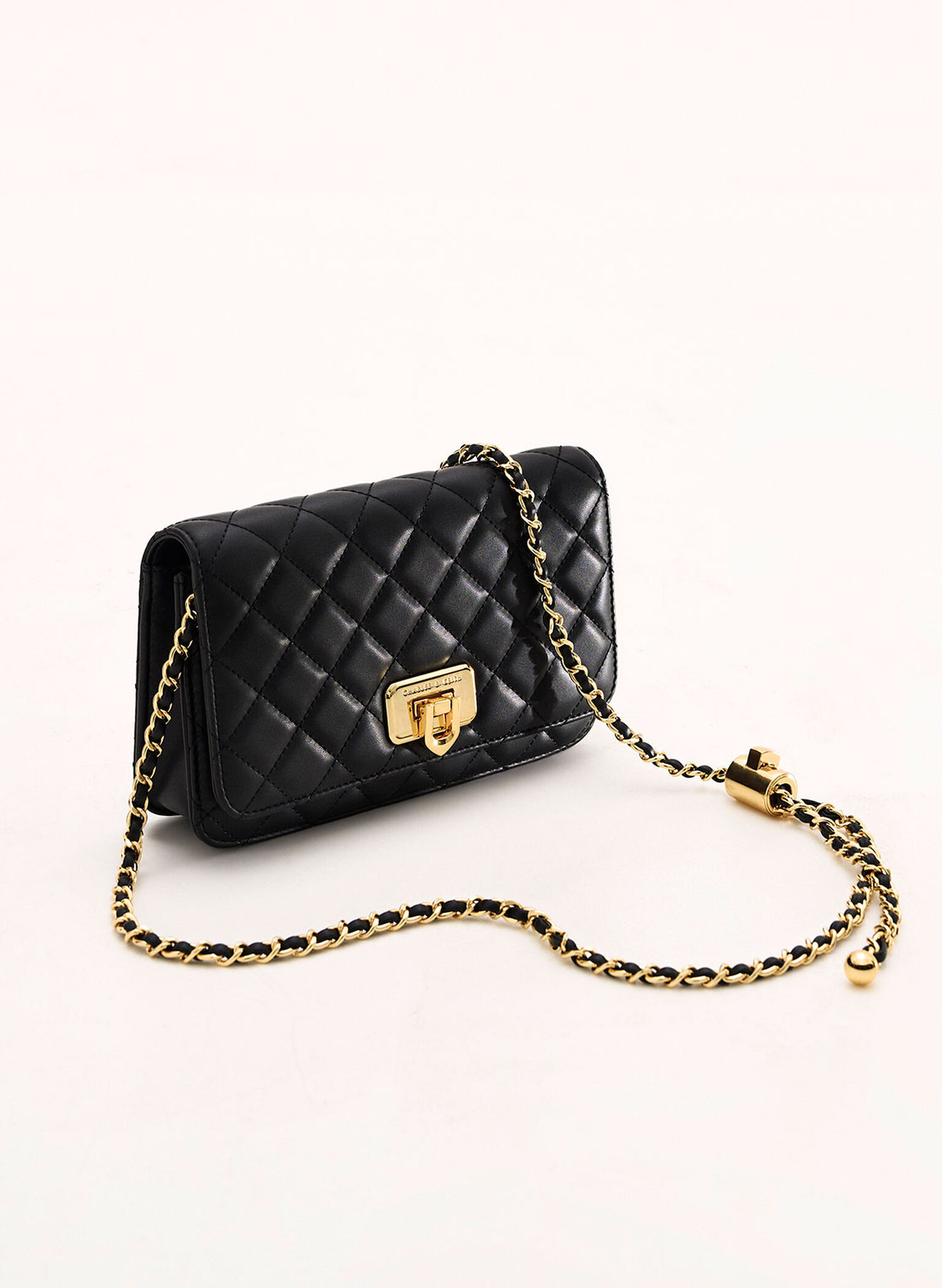 Cressida Quilted Push-Lock Clutch, Black, hi-res