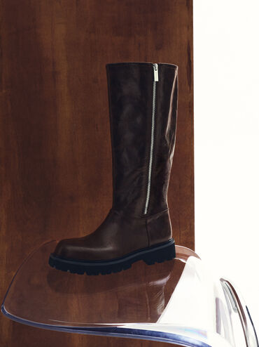 Rosamond Knee-High Boots, Dark Brown Textured, hi-res