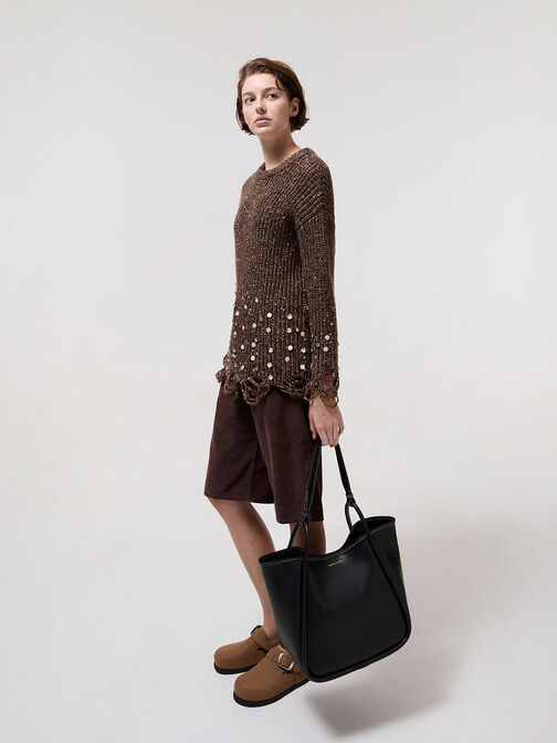 Bolso tote holgado tubular Lyla, Negro, hi-res