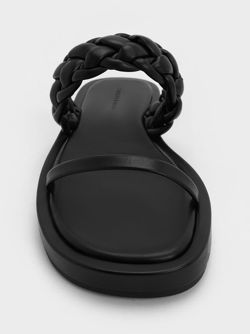 Braided-Strap Flatform Sandals, Black, hi-res