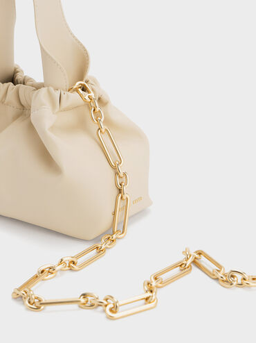 Ally Ruched Slouchy Chain-Handle Bag, Beige, hi-res