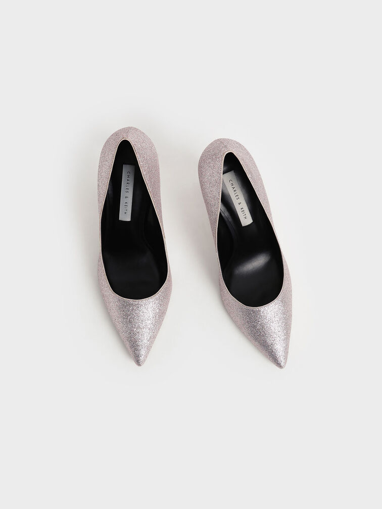 Glitter Stiletto Pumps, Silver, hi-res