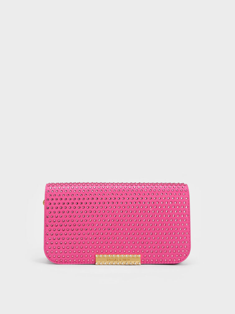 Embellished Chain Strap Bag, Fuchsia, hi-res
