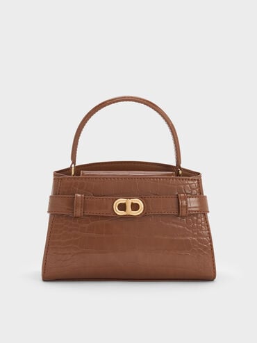 Aubrielle Croc-Effect Top Handle Bag, Chocolate Croco, hi-res