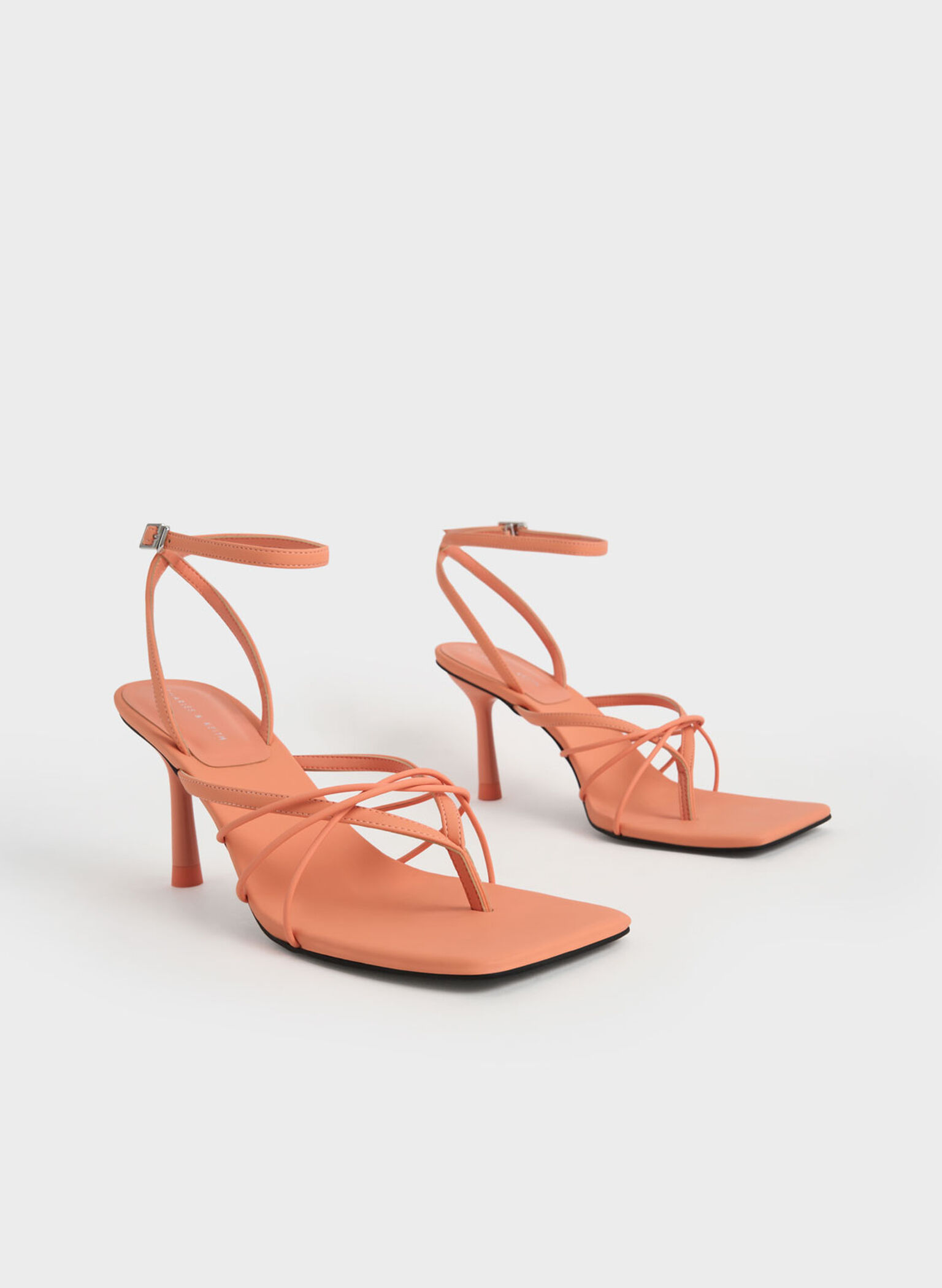 Ankle Strap Thong Sandals, Peach, hi-res