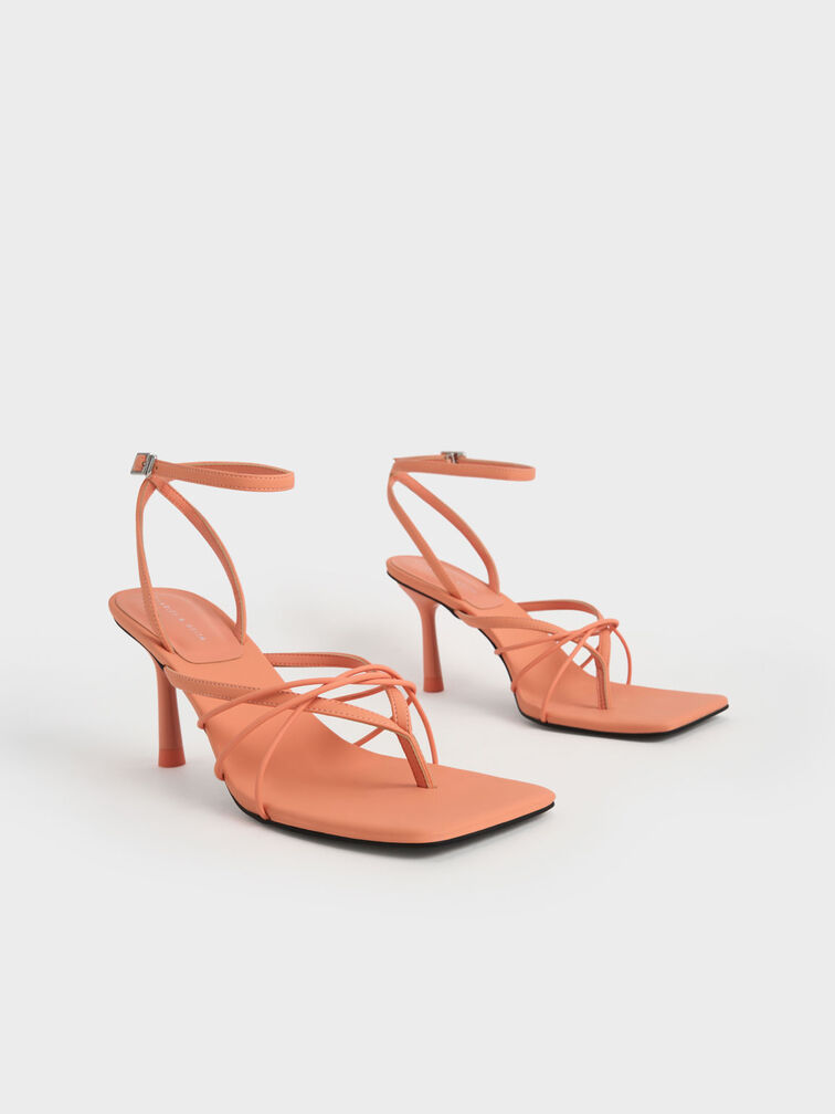 Ankle Strap Thong Sandals, Peach, hi-res