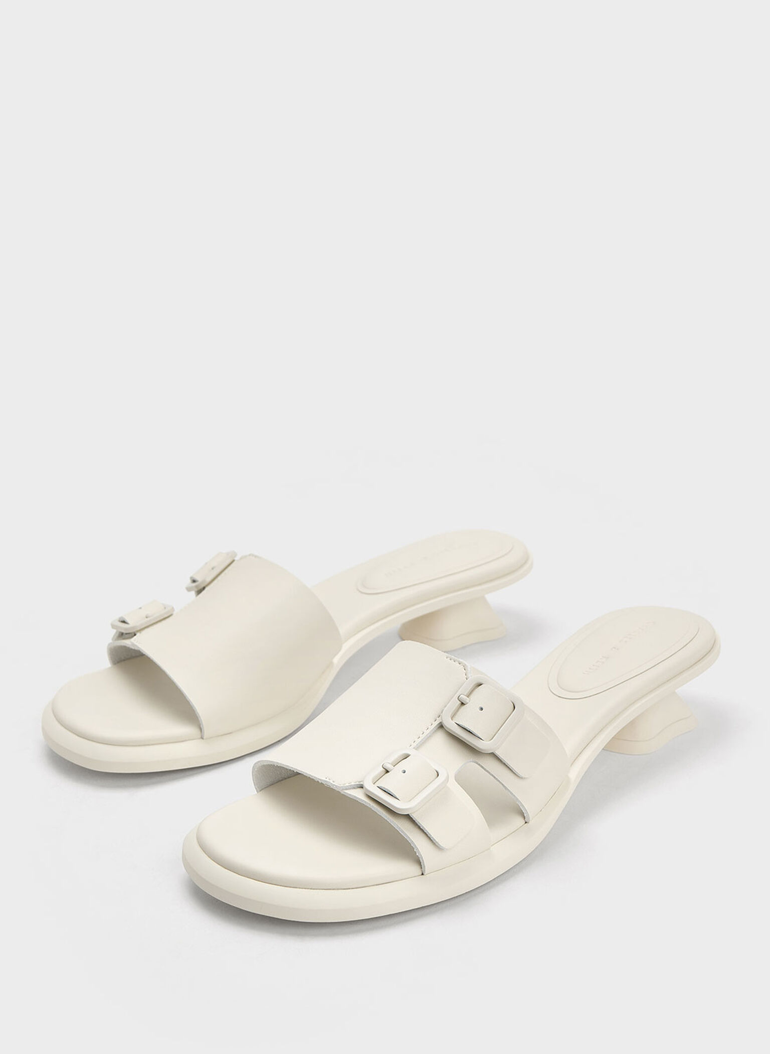 Chalk Double Buckle Sculptural Mules - CHARLES & KEITH AU