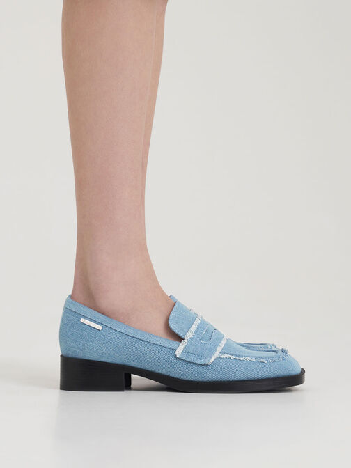 Denim Cut-Out Penny Loafers, Light Blue, hi-res