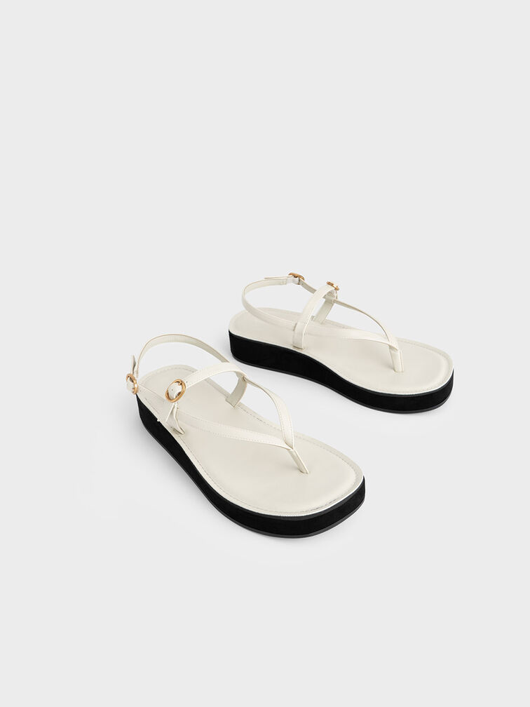 Strappy Flatform Thong Sandals, Chalk, hi-res