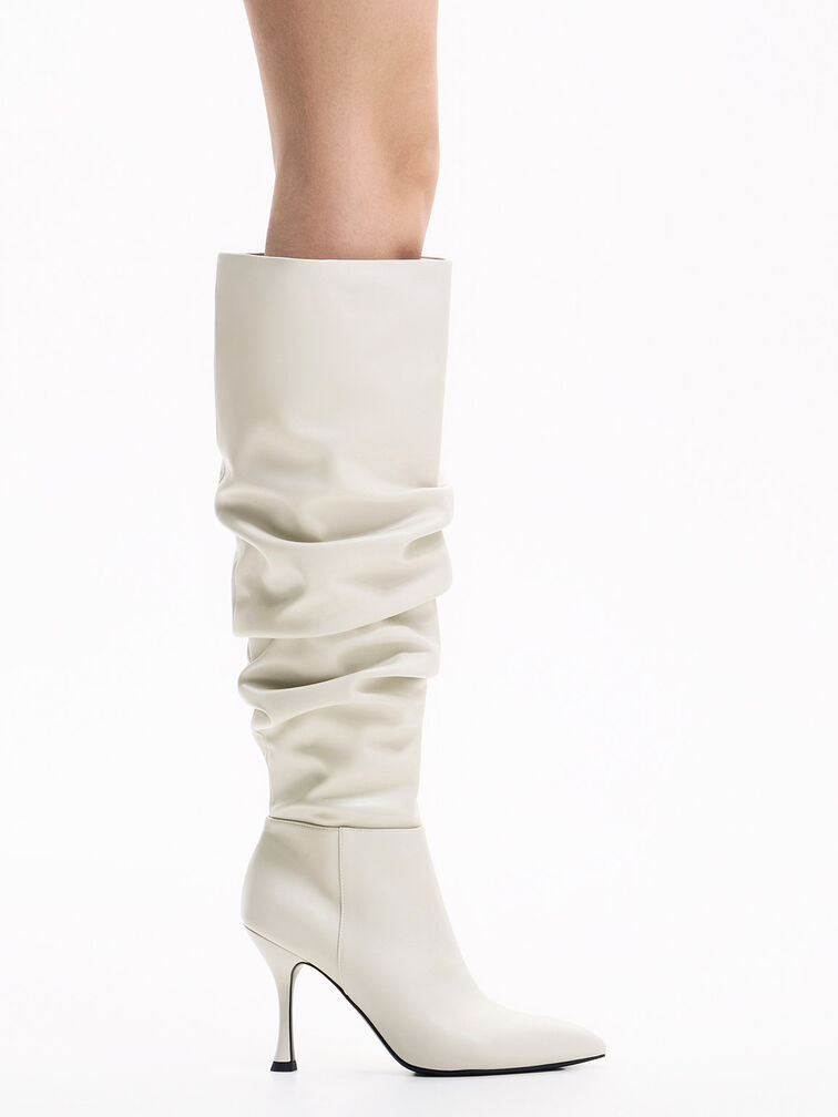 Aster Ruched Knee-High Boots, Chalk, hi-res