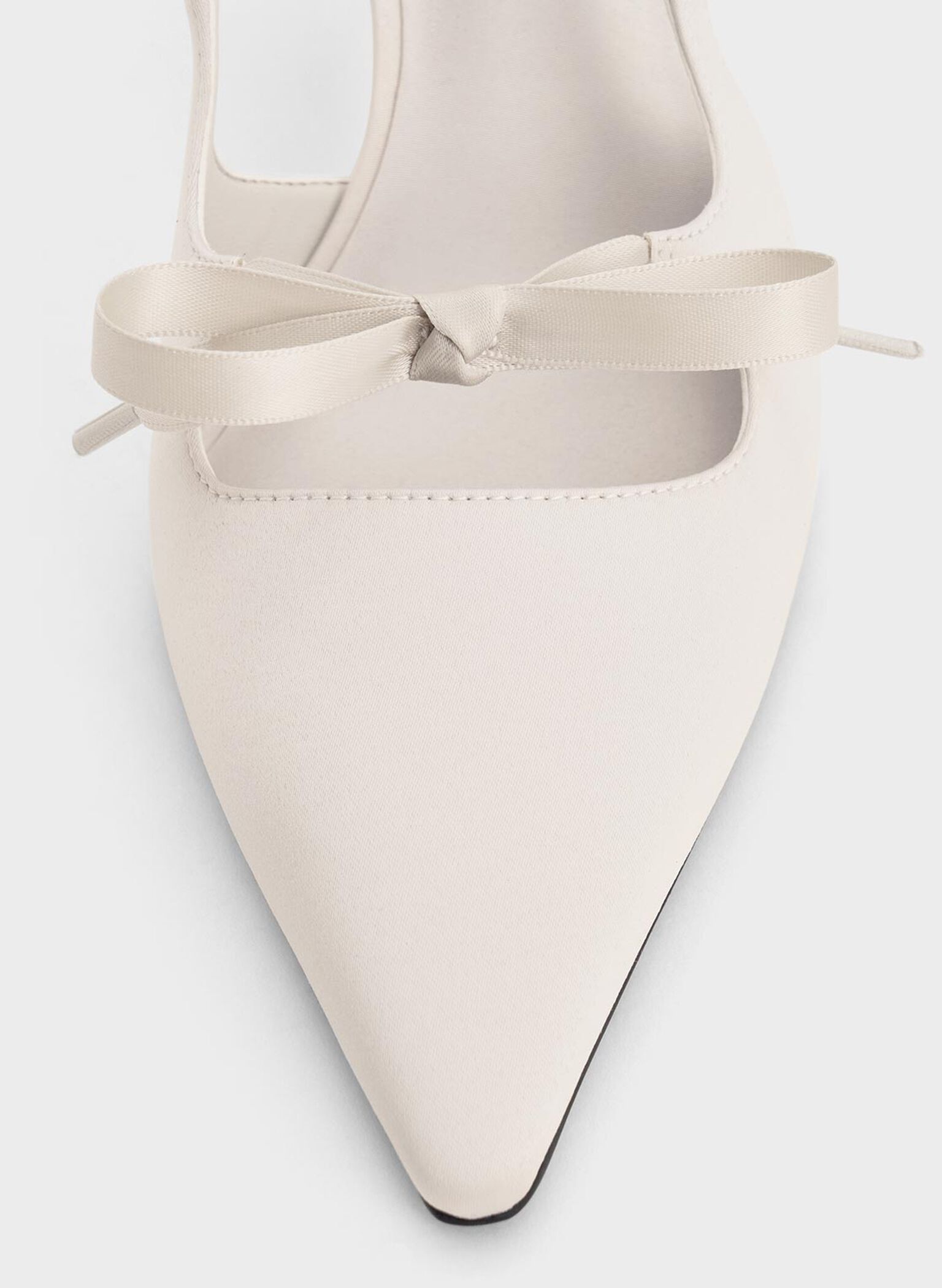 Satin Bow Pointed-Toe Slingback Pumps, Light Grey, hi-res