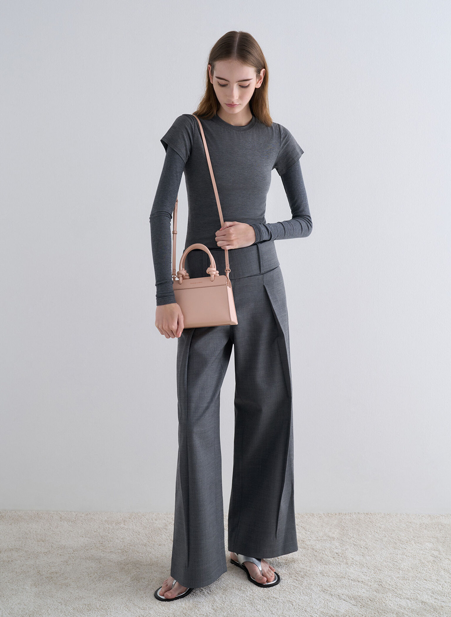 Sabine Knotted-Handle Trapeze Tote Bag, Light Pink, hi-res
