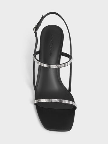 Arona Satin Crystal-Embellished Stiletto-Heel Sandals, Black Textured, hi-res