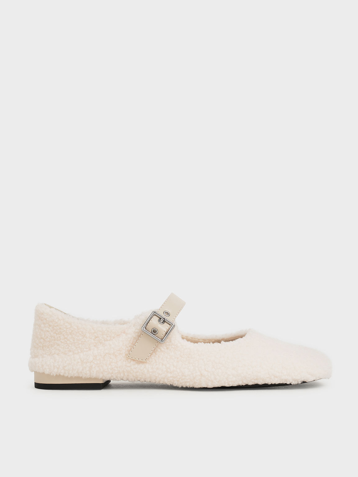 Furry Mary Jane Flats, Chalk, hi-res