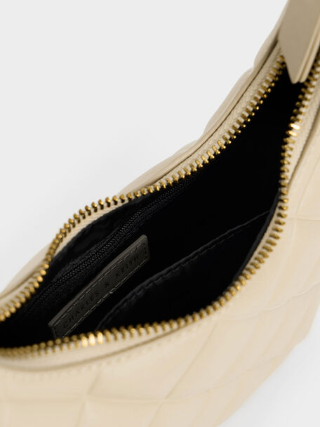 Swing Padlock Quilted Crescent Bag, Beige, hi-res