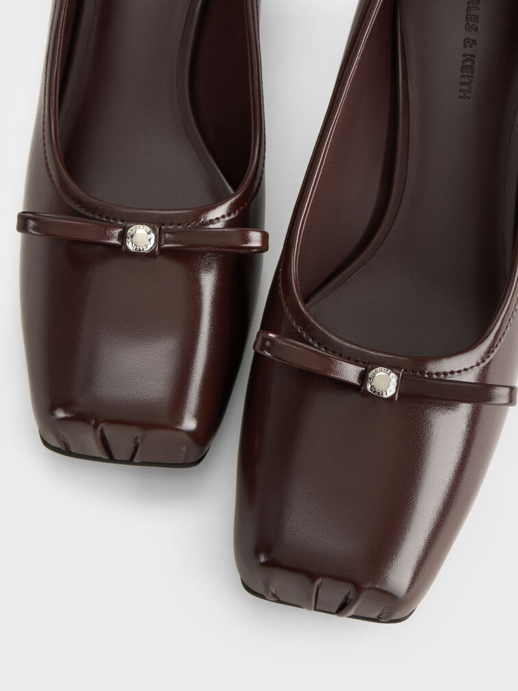 Bow Square-Toe Pumps, Maroon, hi-res