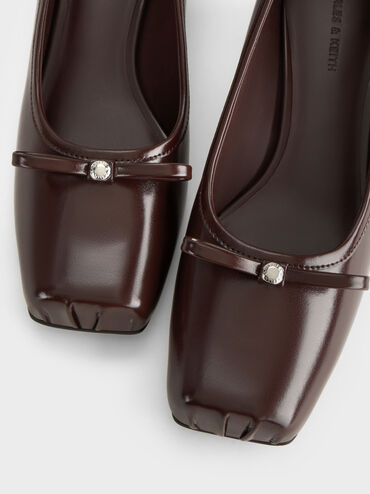 Bow Square-Toe Pumps, Maroon, hi-res