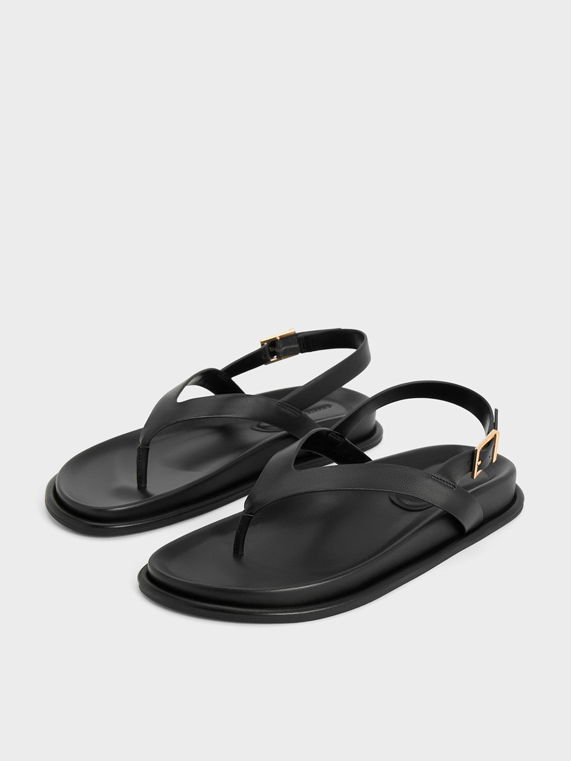 All black thong top sandals