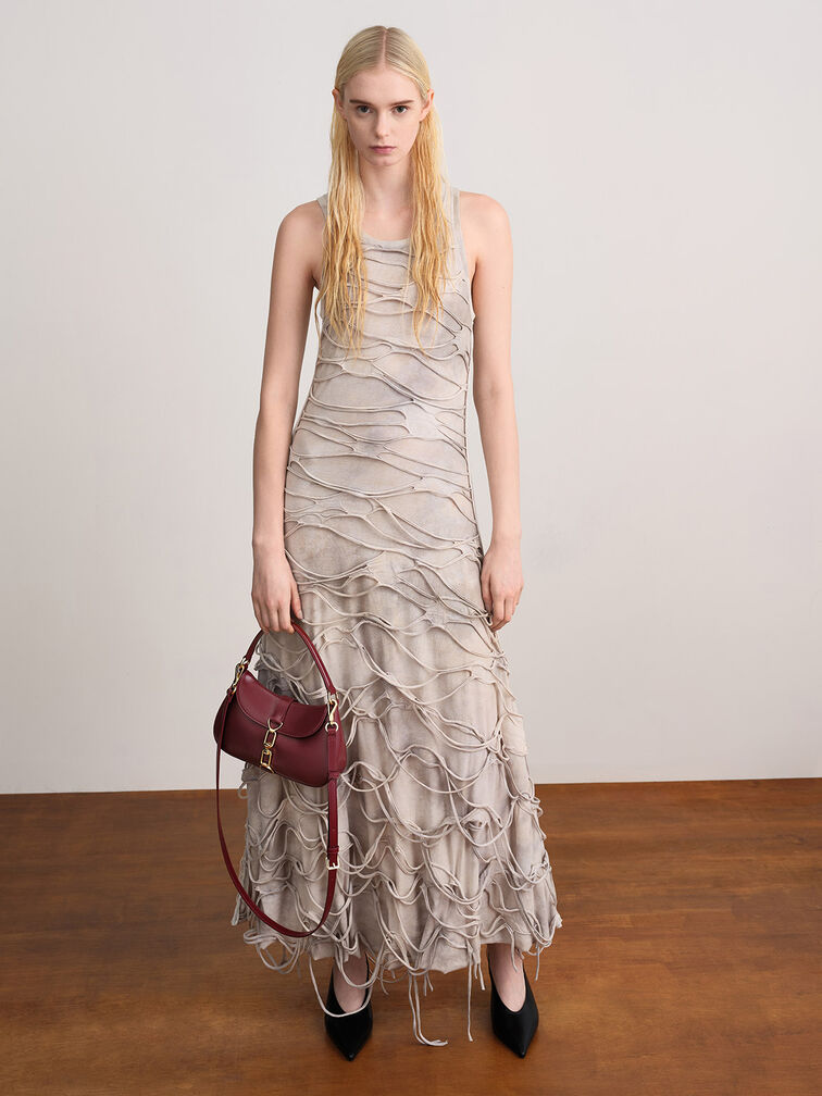 Agatha Chain-Accent Hobo Bag, Burgundy, hi-res