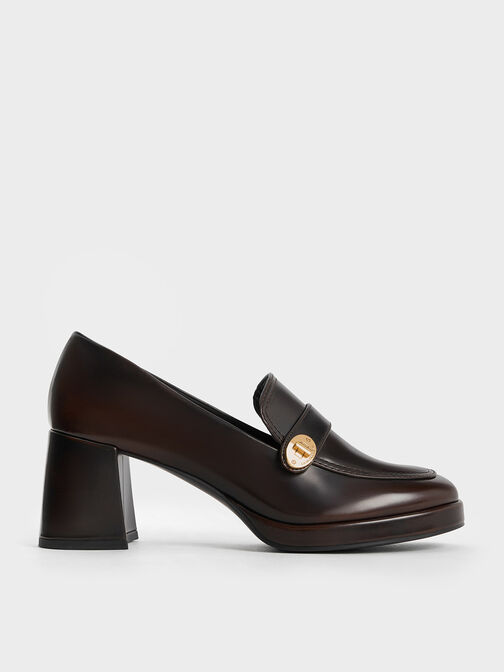 Metallic Accent Loafer Pumps, Brown, hi-res