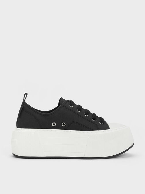 Chunky Platform Low-Top Sneakers, Black, hi-res