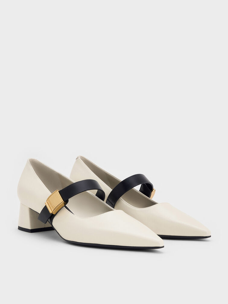 Yvette Metallic-Accent Mary Jane Pumps, Chalk, hi-res