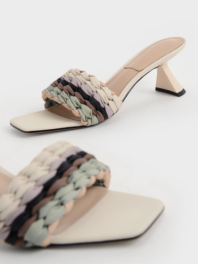 Pleated Sculptural Heel Sandals, Multi, hi-res